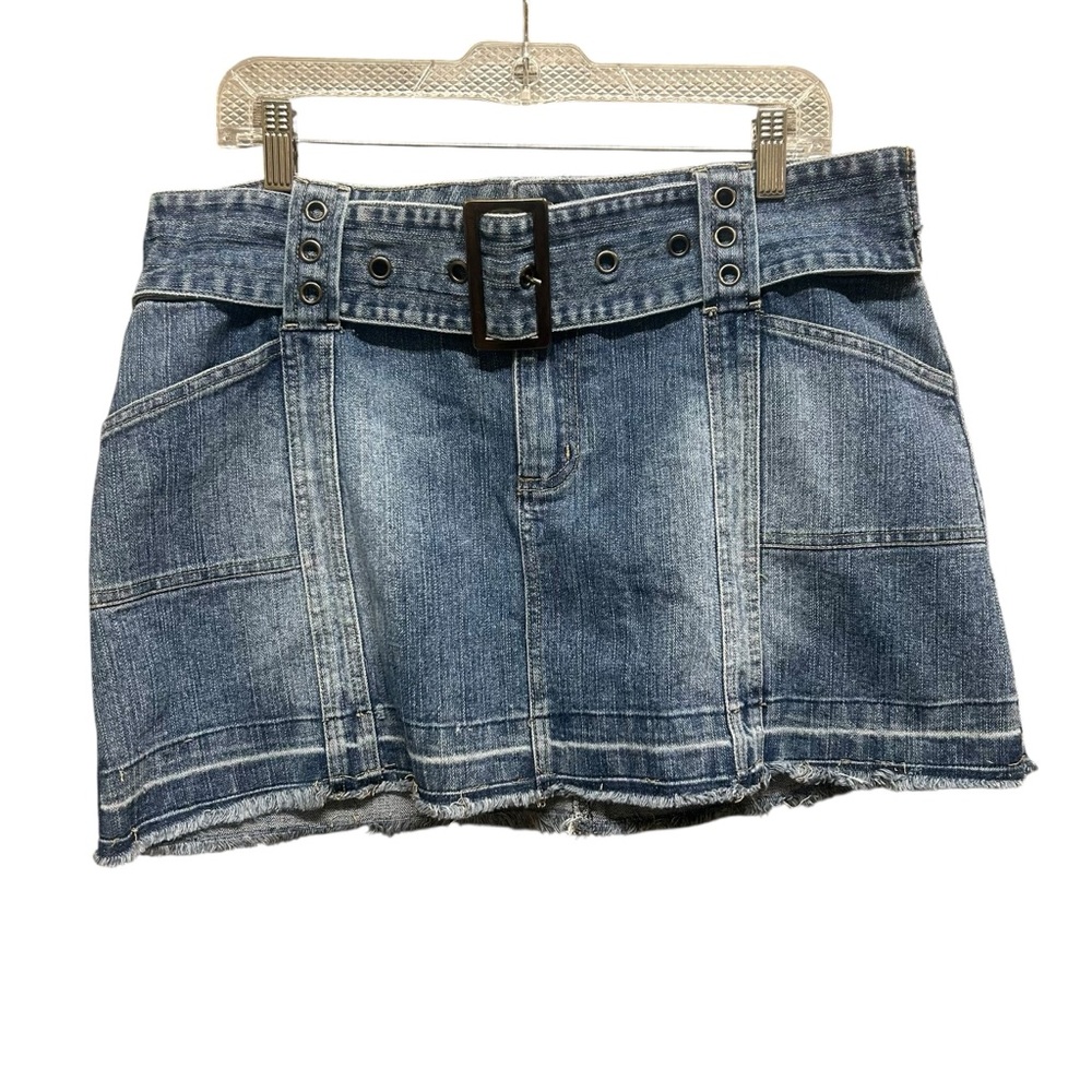 725 Originals Denim Mini Skirt w/ Wide Belt - Released Hem - Size L - Picture 2 of 8